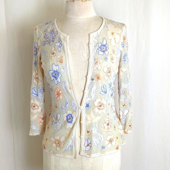 Sigrid Olsen Sweaters - Sigrid Olsen Tan Cardigan Sweater with Metallic Accents Size Small
